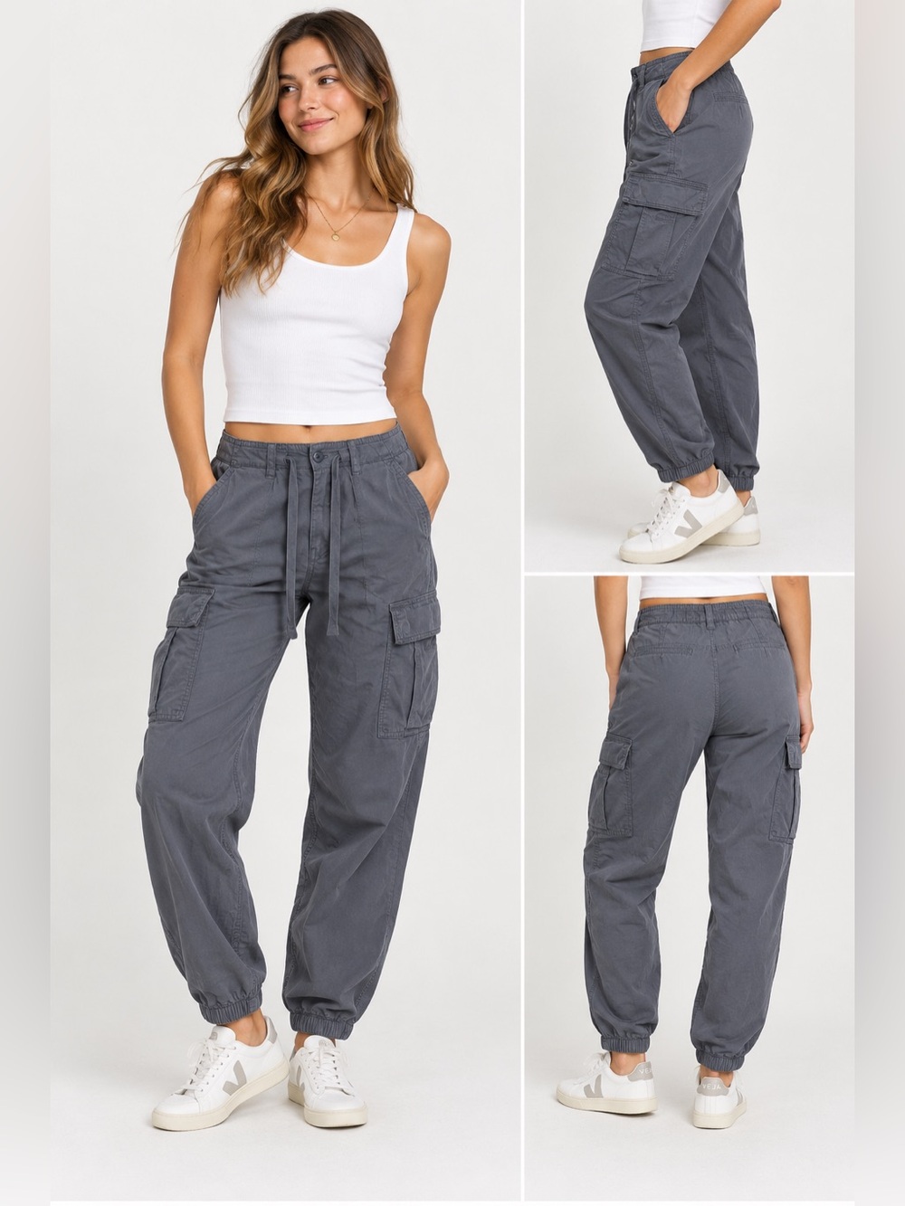 American Eagle Stretch Cargo Jogger Pants Gray Women’s Size 8 Utility Y2K